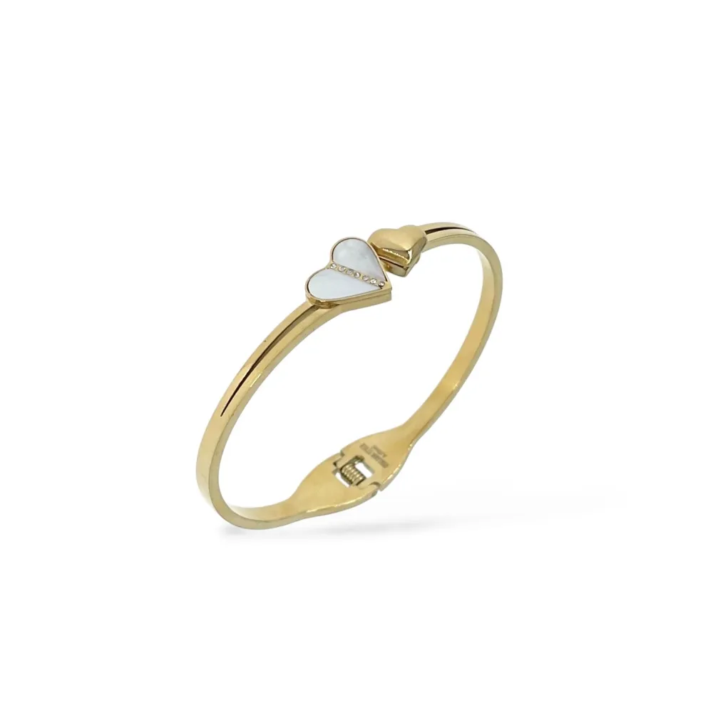 [BR-413-8325] Due cuori-Bracciale Rigido in Acciaio - BR-413-8325 (Oro Giallo)