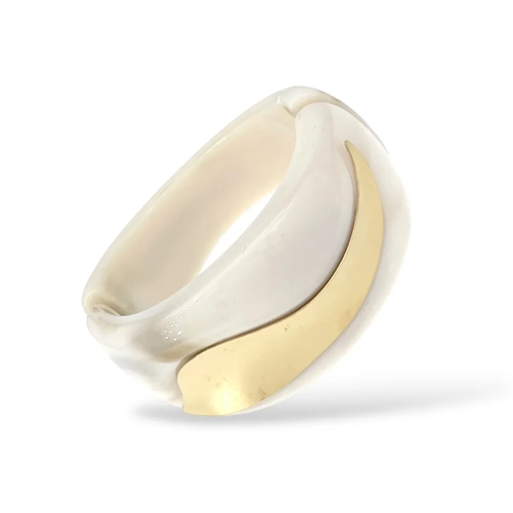 Semplice Foglia -Bracciale Rigido Moda in Acciaio - BR-732-597 (Panna)