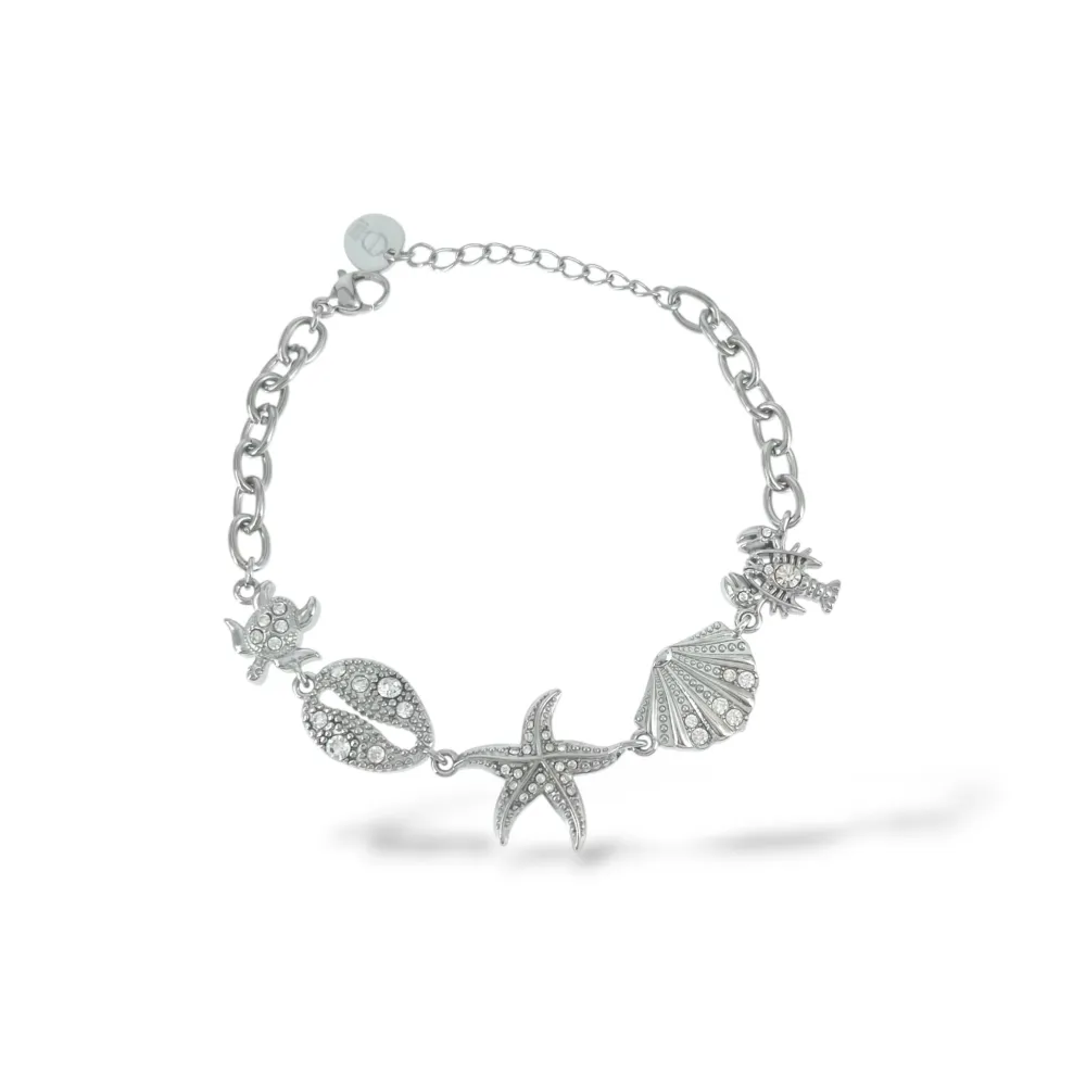 Conchiglia, stella marina, aragosta - Bracciale in acciaio - BR-795-15226