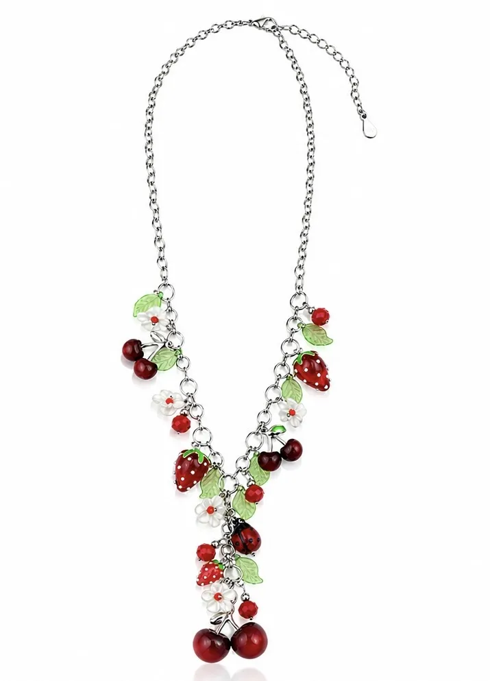 Ciliegia e fragole -Collana Lunga  in Acciaio - CL-732-651 (Argento)