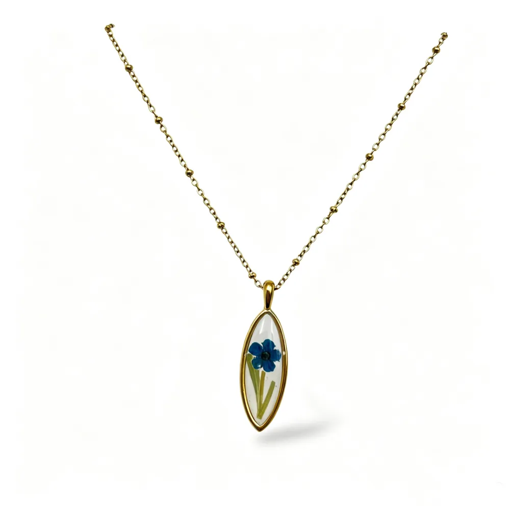 [CL-800-04] Fiore blu-Collana Girocollo in Acciaio - CL-800-04
