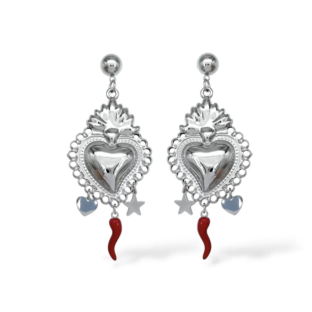 Cuore con cornino-Orecchini in Acciaio - OR-103-AA6850E (Argento)