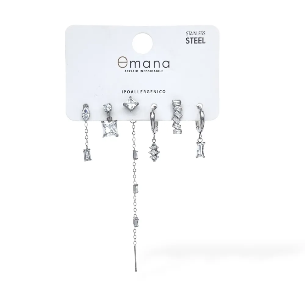 Quadrato pendente - Set Orecchini 6 Pz  - OR-103-AA7037E (Argento)
