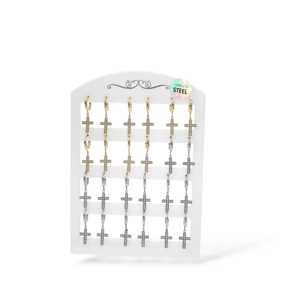 [OR-103-AA7065E] Cerchi  croce-24pz Orecchini in Acciaio - OR-103-AA7065E