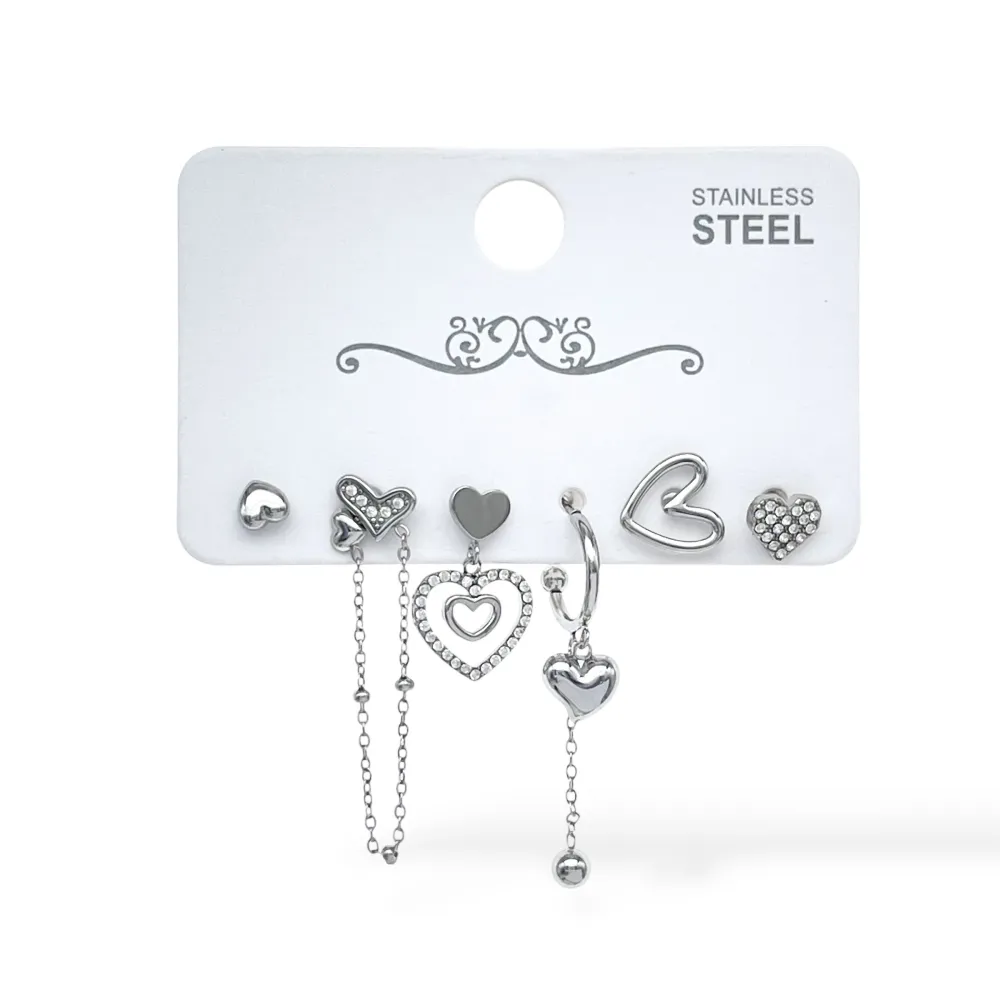 Cuore pendente - Set Orecchini 6 Pz - OR-795-19749 (Argento)