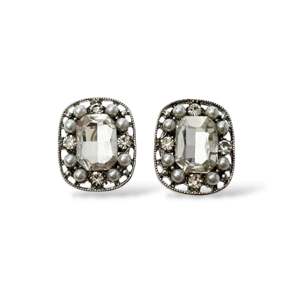 [SP-312-458] Ovale con perle - Copri bottone con zirconia - SP-312-458 (Argento)