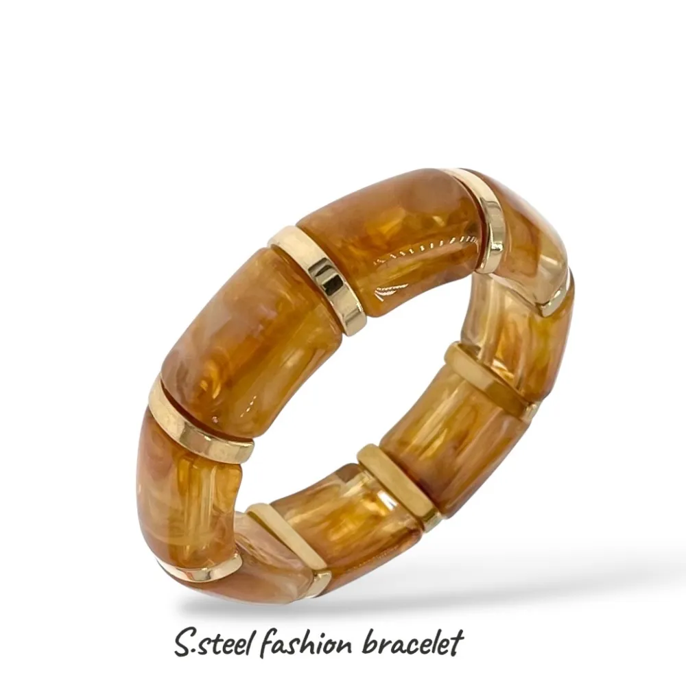 Bambù -Bracciale Elastico  Moda in Acciaio - BR-103-AA6821B (Marrone)