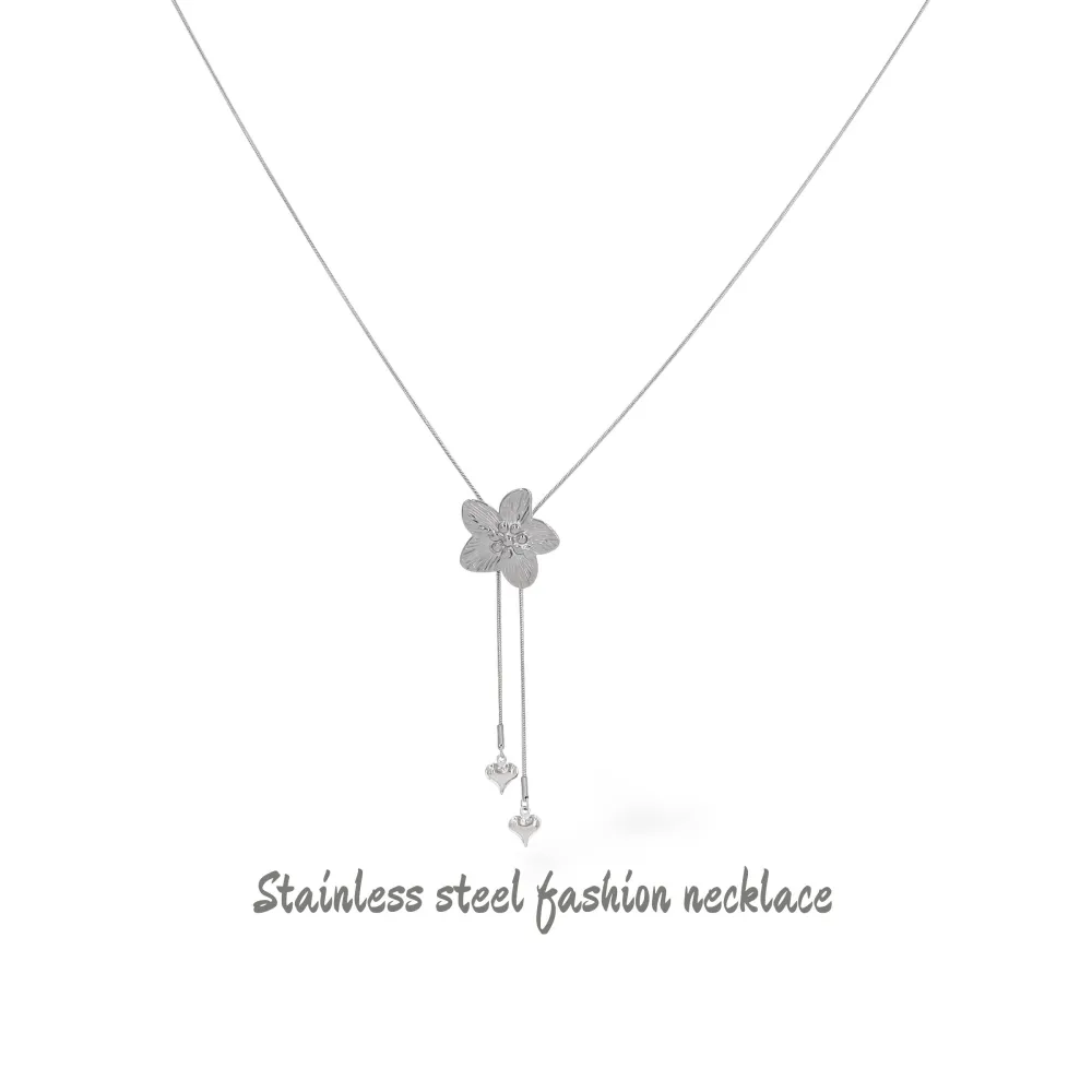 [CL-413-3788] Fiore-Collana lunga regolabile in Acciaio - CL-413-3788 (Argento)