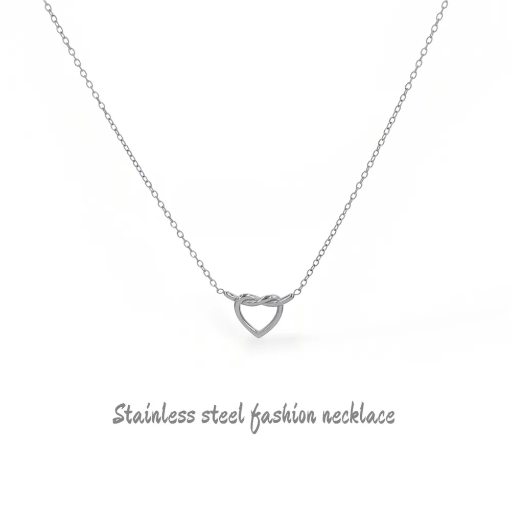 [CL-413-3790] Cuore Nodo-Collana Corta in Acciaio - CL-413-3790 (Argento)
