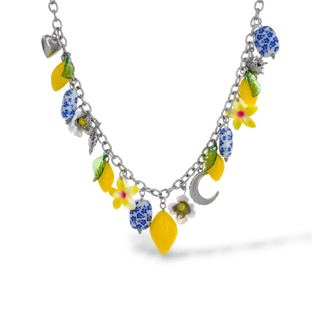 Limone ceramica-Collana corta in Acciaio - CL-732-638 (Argento)
