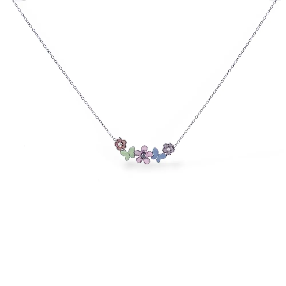 Fiori-Collana Corta in Acciaio - CL-795-10599 (Argento)