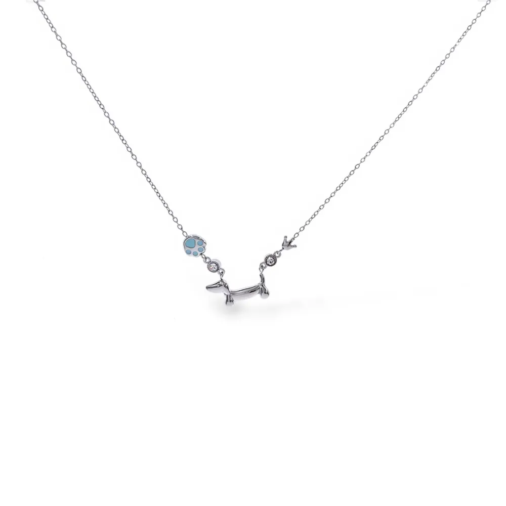 Cane, zampa, punto luce -Collana Corta in Acciaio - CL-795-10612 (Argento)
