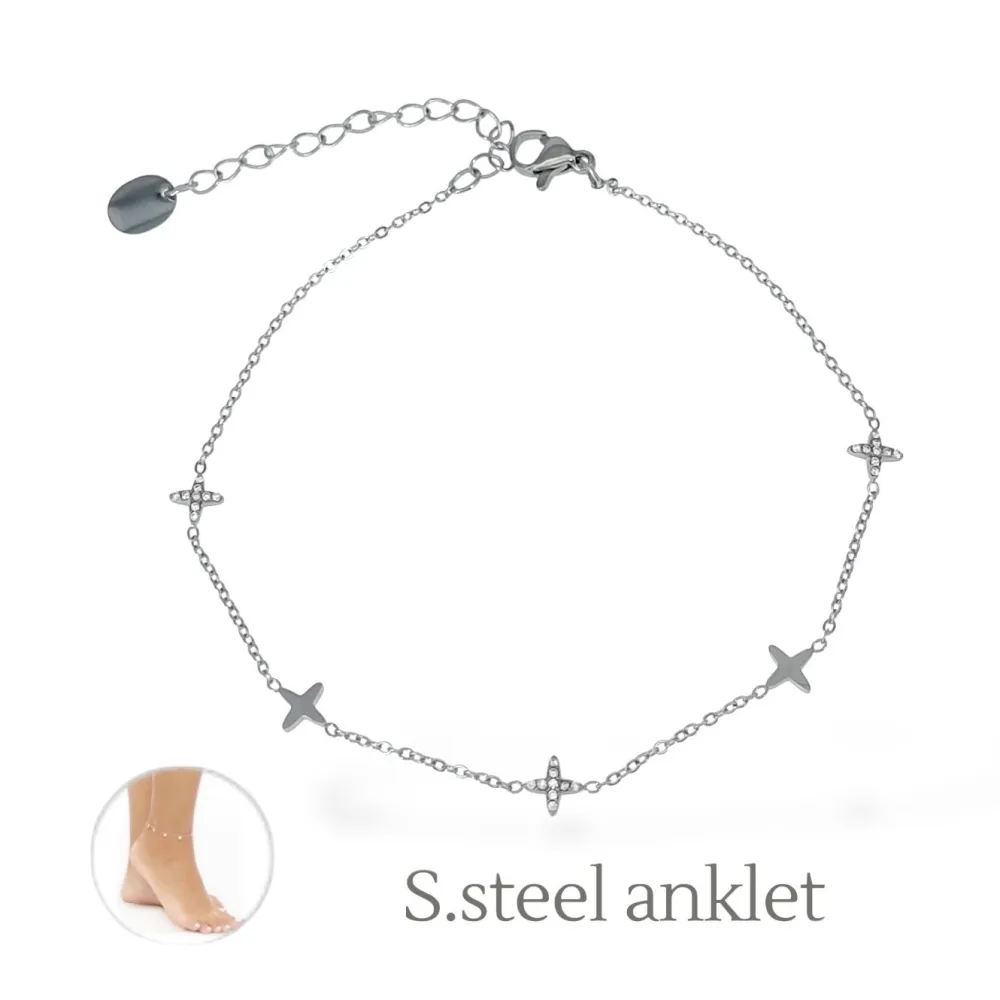 [CV-103-AA6814B] Croce- Multi Pendenti Caviglie in Acciaio - CV-103-AA6814B (Argento)