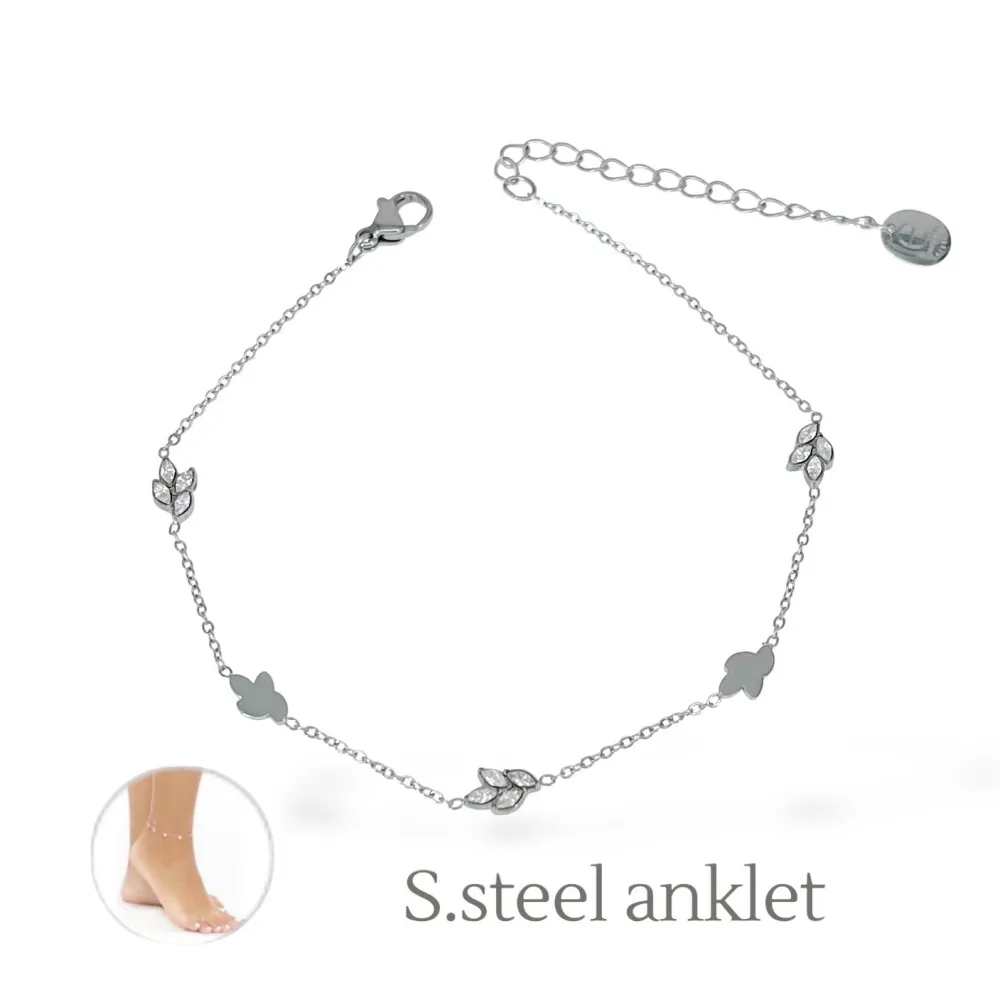 [CV-103-AA6817B] Foglie- Multi Pendenti Caviglie in Acciaio - CV-103-AA6817B (Argento)