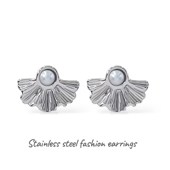 Fiore con perla-Orecchini in Acciaio - OR-413-2548 (Argento)