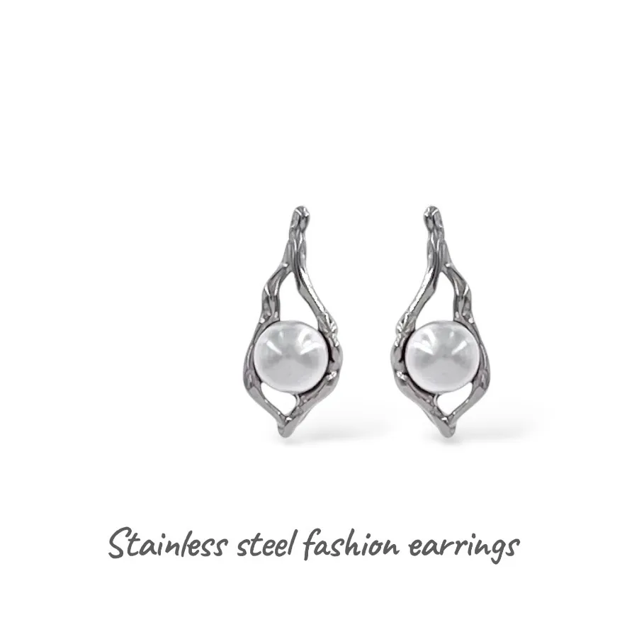 Fiore con perla-Orecchini in Acciaio - OR-413-2555 (Argento)
