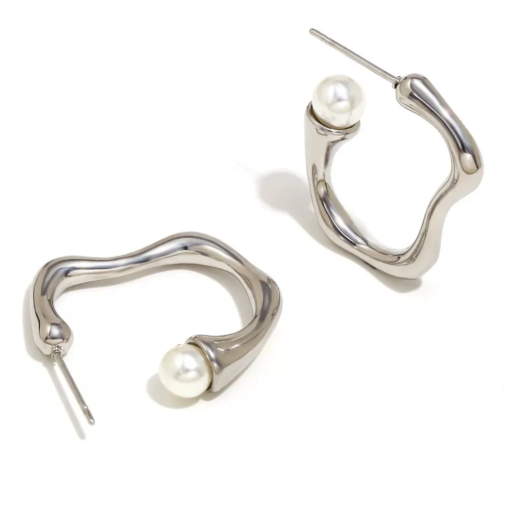 Cerchio Fiore con perla-Orecchini in Acciaio - OR-413-2556 (Argento)