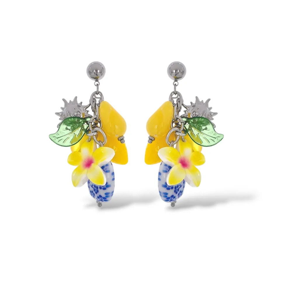 Limone Fiore Ceramica-Orecchini in Acciaio - OR-732-640