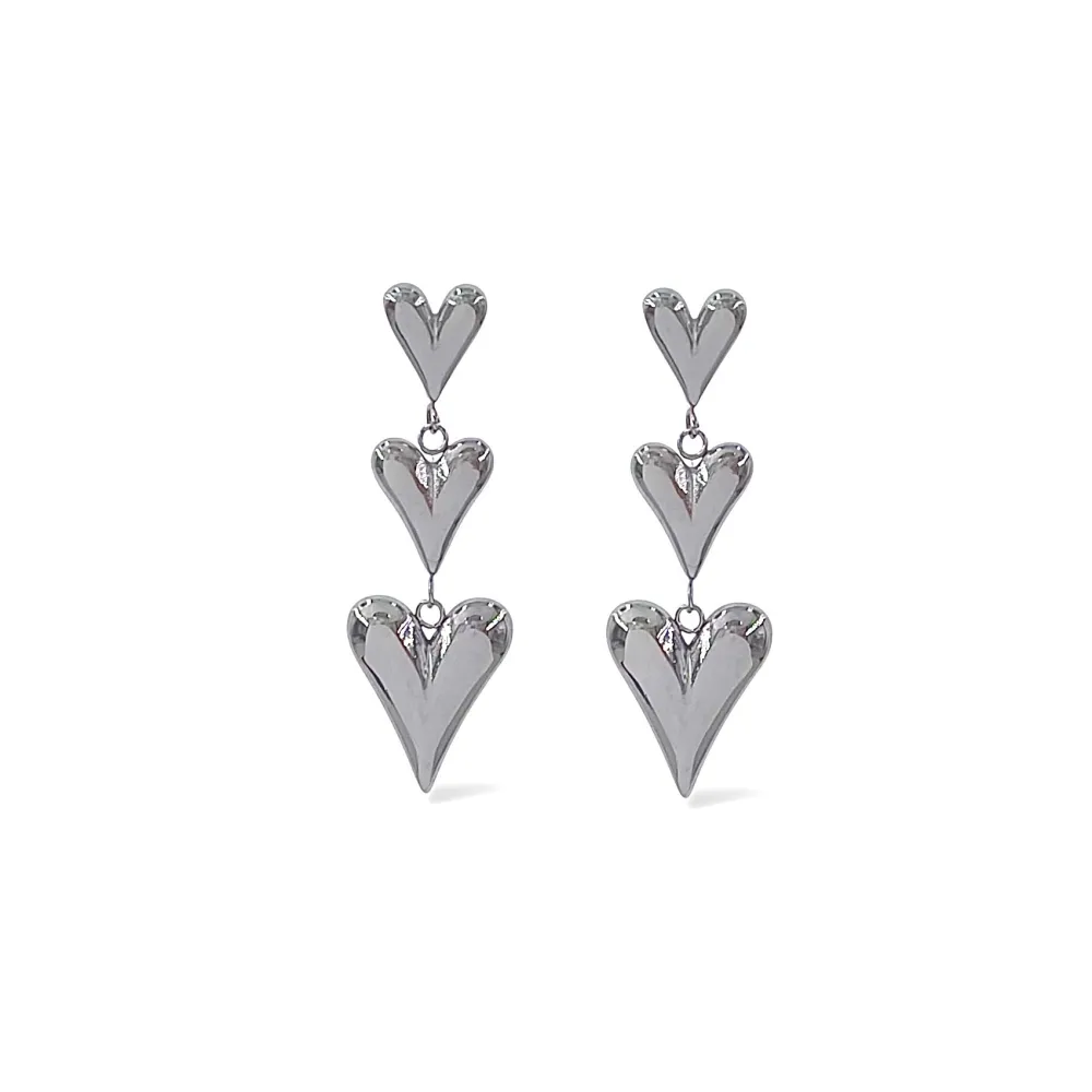 Cuore pendente-Orecchini in Acciaio - OR-774-98 (Argento)