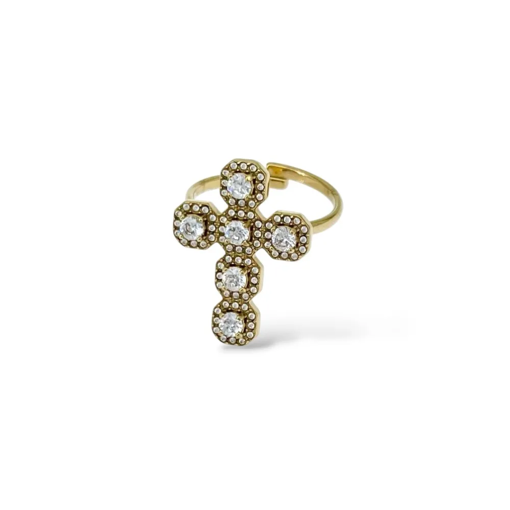 Croce -Anello in Acciaio - AN-795-14200 (Bianco/Oro)