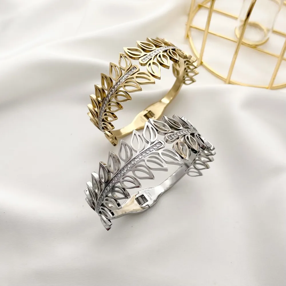 [BR-413-2300] Foglia-Bracciale Rigido in Acciaio - BR-413-2300 (Argento)