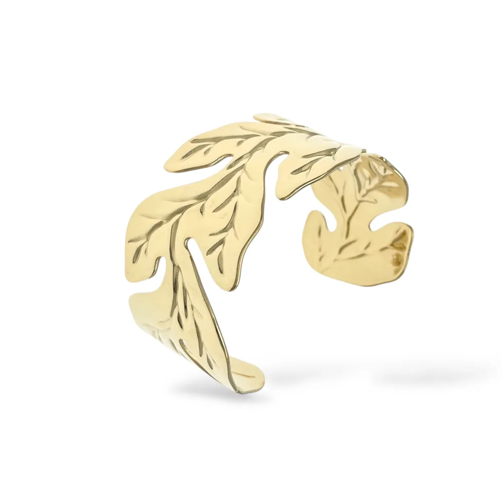 [BR-413-264] Foglia  -Bracciale Rigido in Acciaio - BR-413-264 (Oro Giallo)