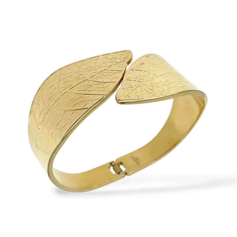 [BR-413-7721] Foglia  -Bracciale Rigido in Acciaio - BR-413-7721 (Oro Giallo)