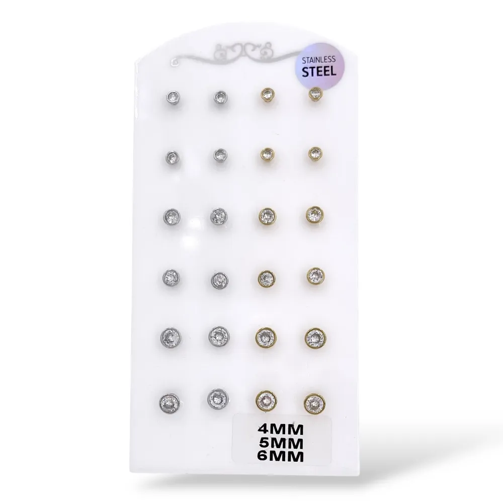 [OR-103-AA6598E 4-6mm] Punto Luce Cipollina -12Paia Orecchini a Lobo in Acciaio - OR-103-AA6598E 4-6mm
