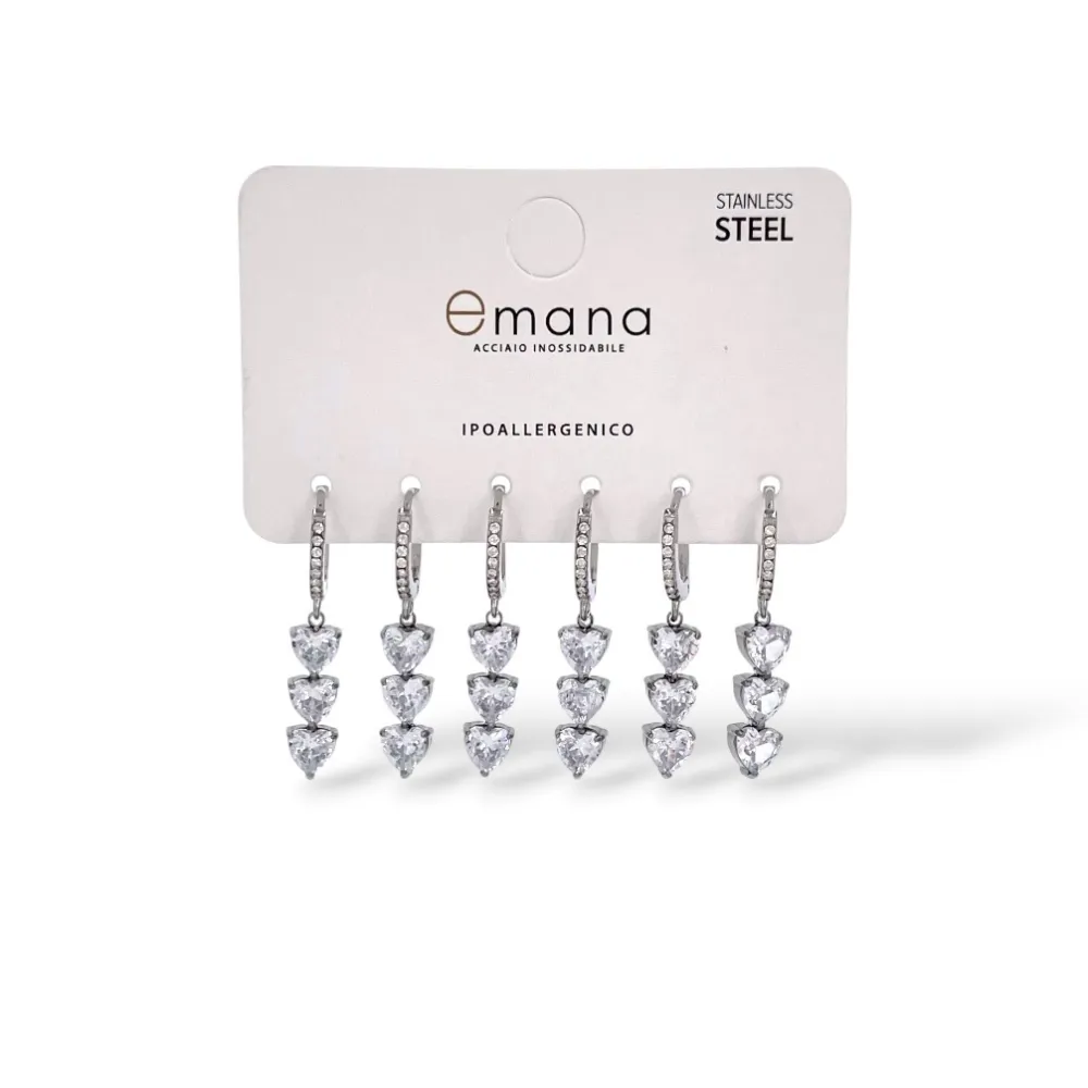 Cuore -Set 6pz Orecchini in Acciaio e Zirconia - OR-103-AA7086E