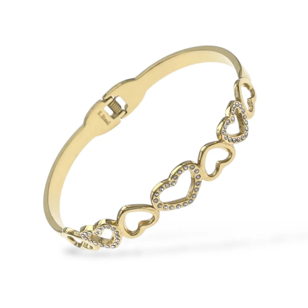 [BR-413-585] Cuore-Bracciale Rigido in Acciaio - BR-413-585 (Oro Giallo)