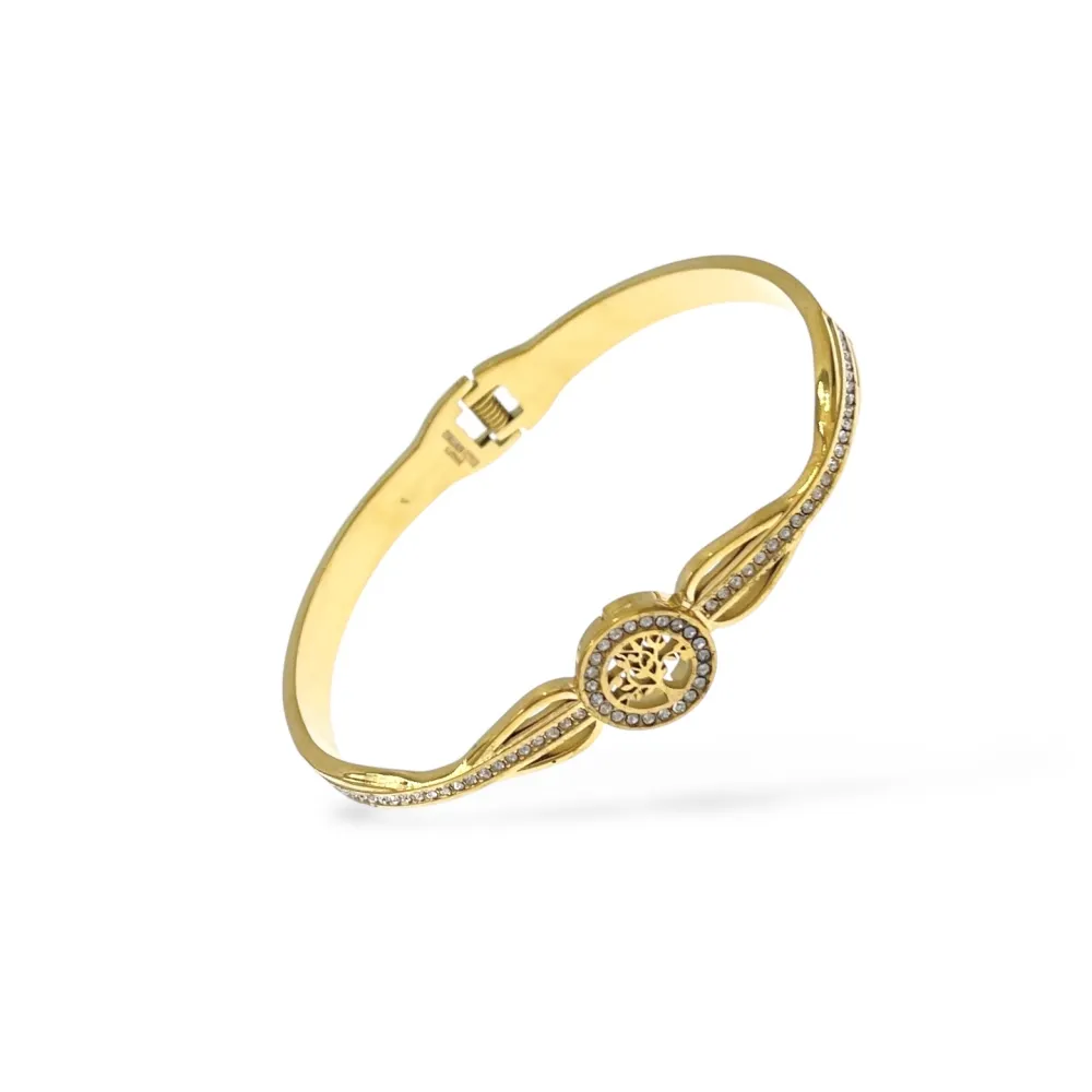 [BR-413-8673] Albero della Vita -Bracciale Rigido in Acciaio - BR-413-8673 (Oro Giallo)