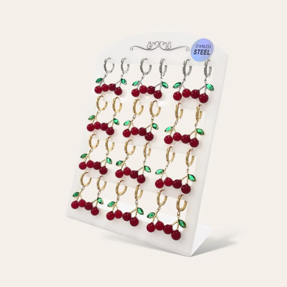 [OR-103-AA4837E] Ciliegia-Orecchini in acciaio - OR-103-AA4837E