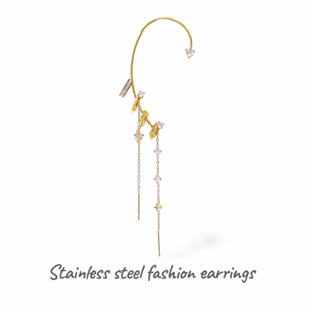 Cuore-Earcuff in Acciaio - OR-795-21896 (Bianco/Oro Giallo)