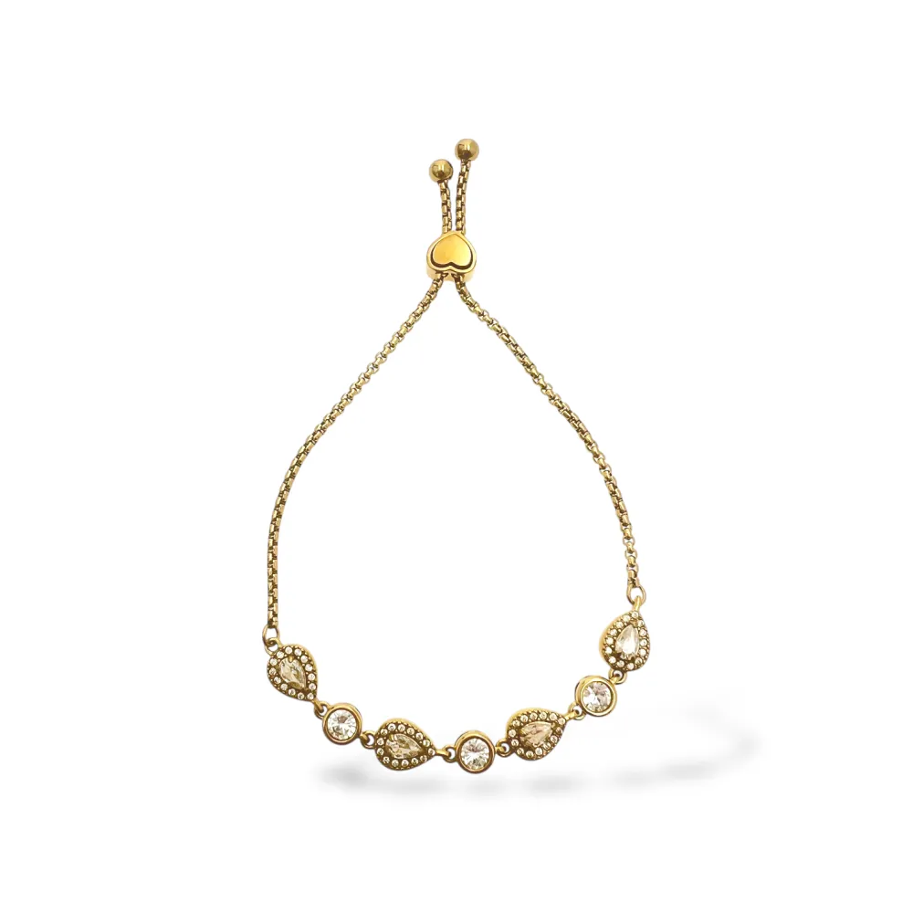 Goccia e punto luce-Bracciale in Acciaio con cursore - BR-103-AA6796B (Bianco/Oro)