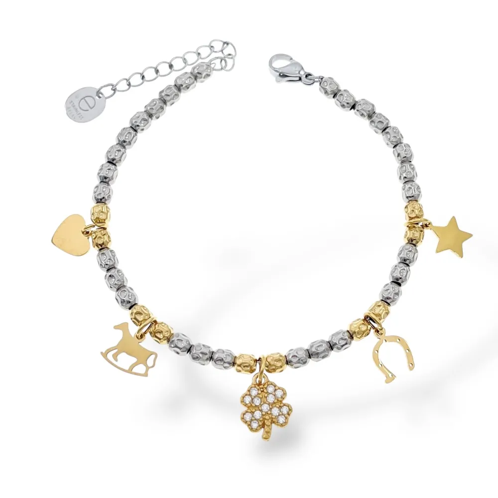 [BAC-103-AA5408-7191B] Mix Soggetti-Bracciale in Acciaio con Chiusura - BAC-103-AA5408-7191B (Quadrifoglio/Oro)