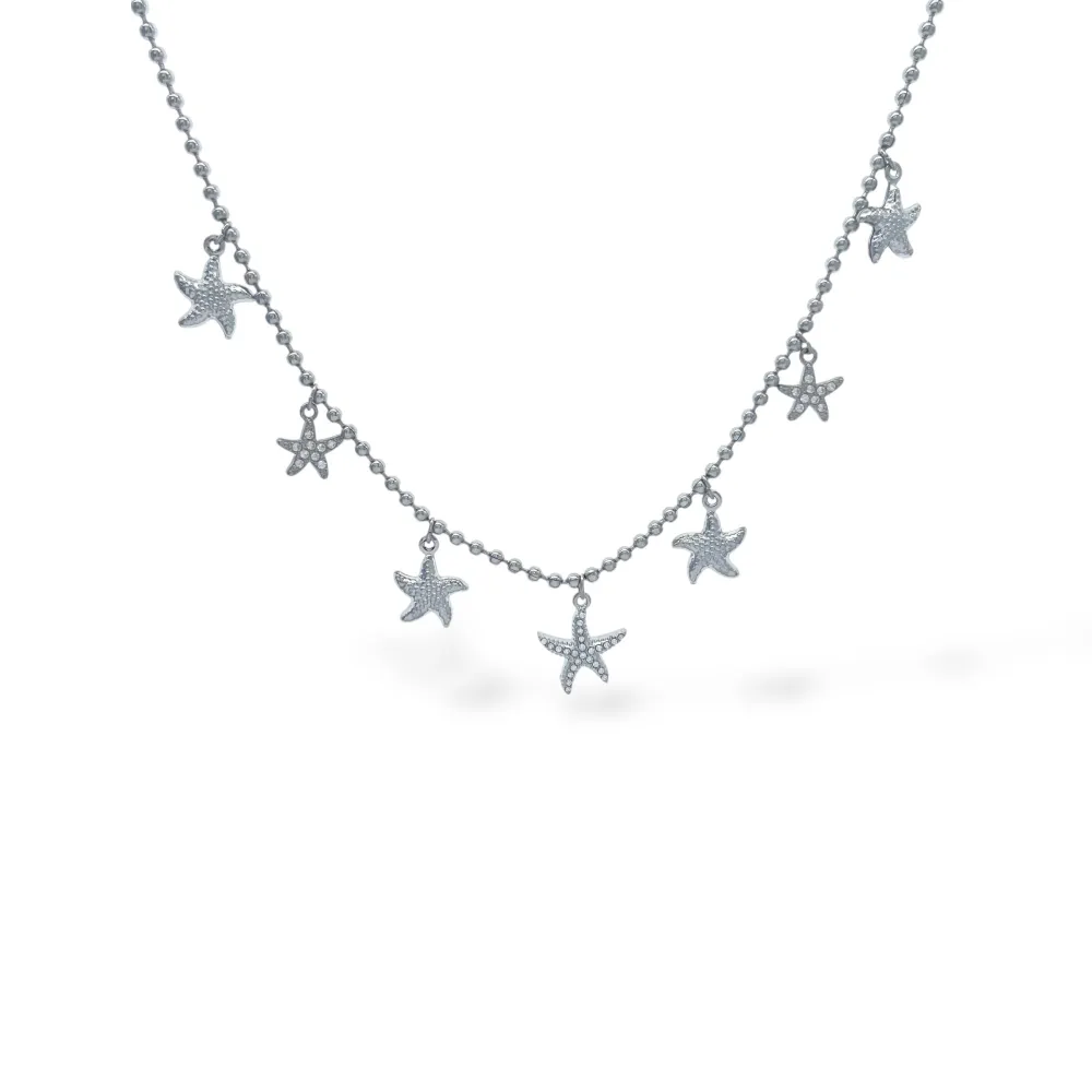 Stelle marine pendenti-Collana Corta in Acciaio - CAC-103-AA5530N (Argento)