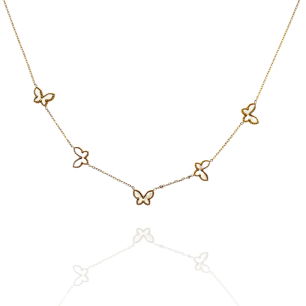 Farfalle-Collana corta in Acciaio - CL-413-3807 (Bianco/Oro)