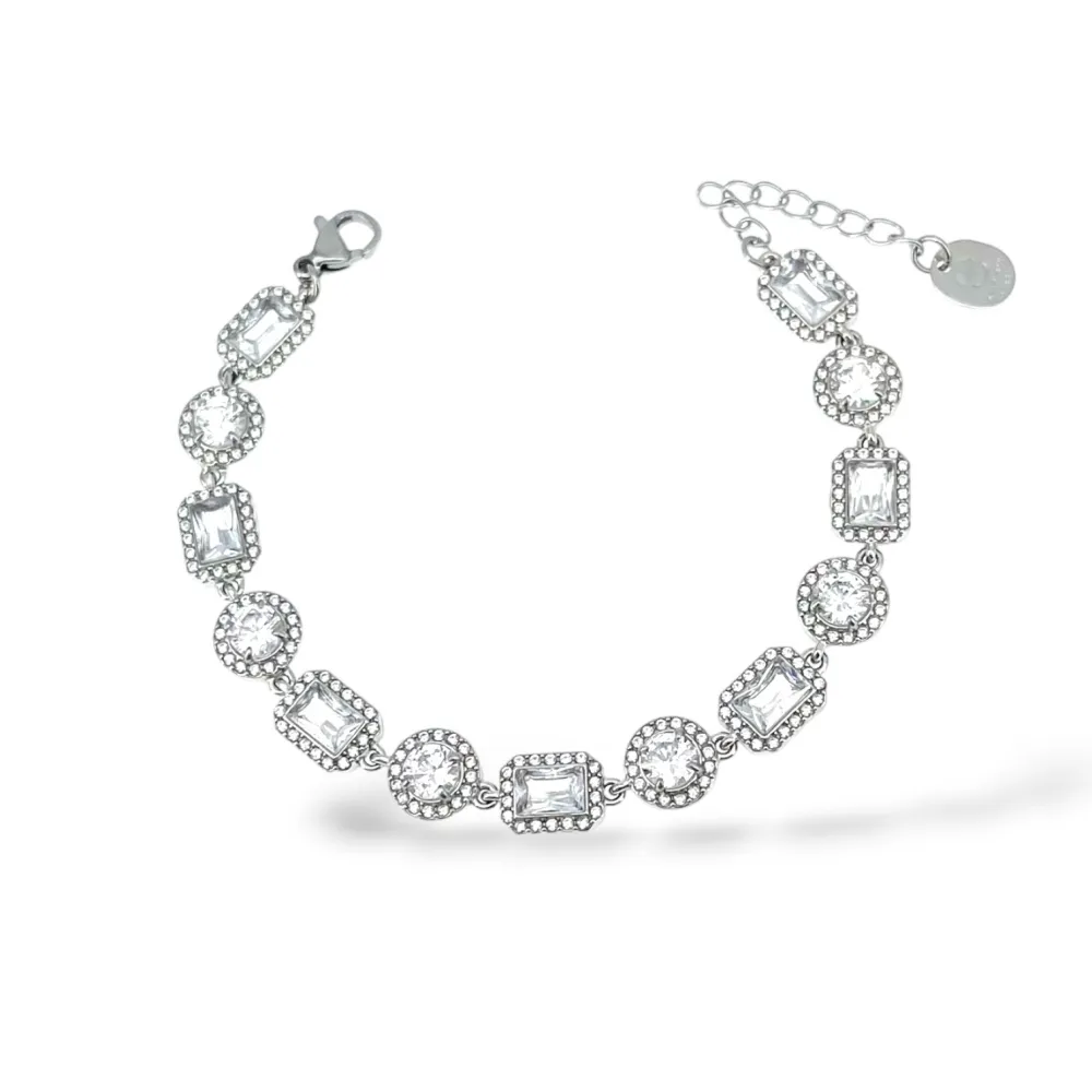 Punto Luce tondo quadrato-Bracciale in Acciaio - BAC-103-AA7110B/15+3cm (Argento)