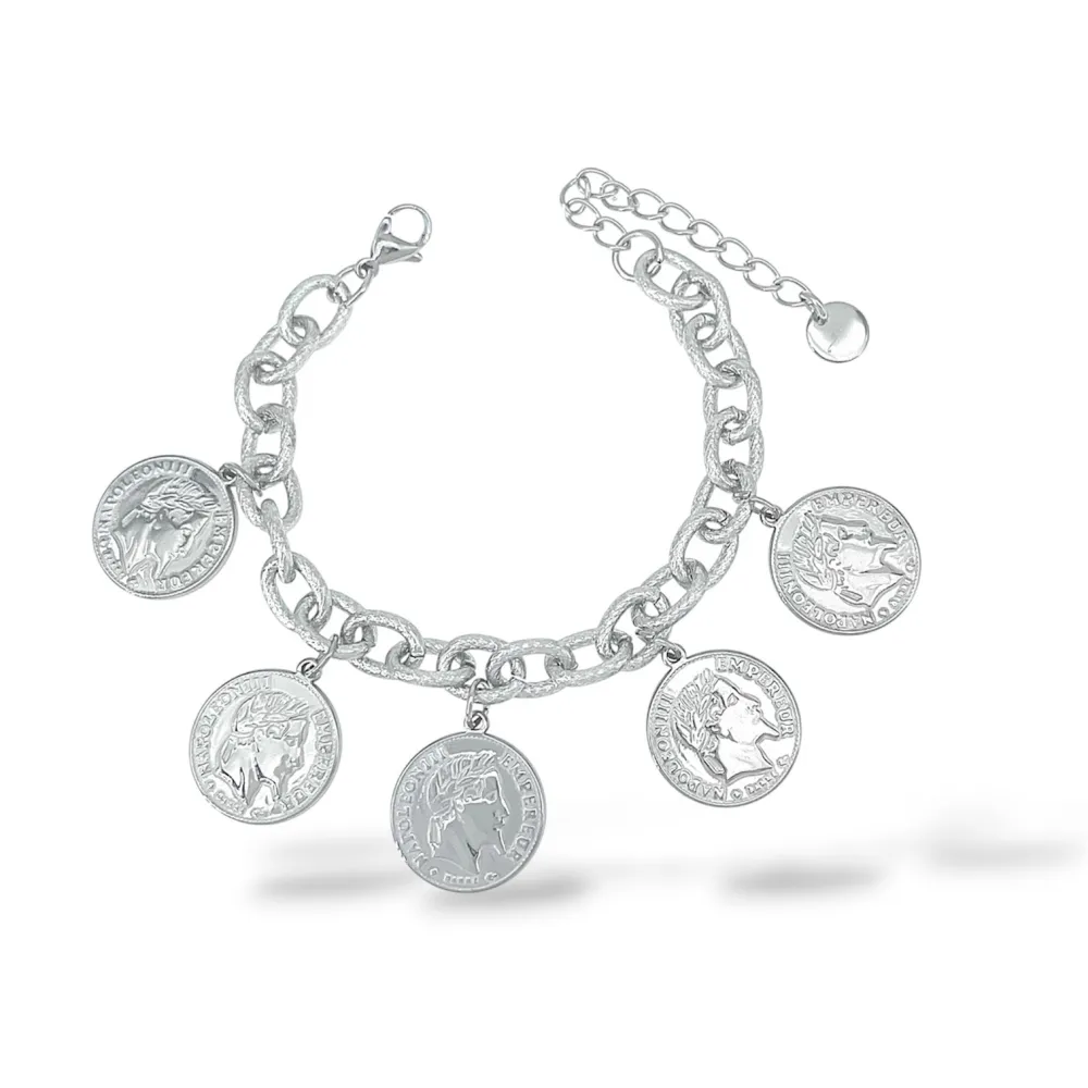 Monete-Bracciale in Acciaio - BAC-413-3259 (Argento)
