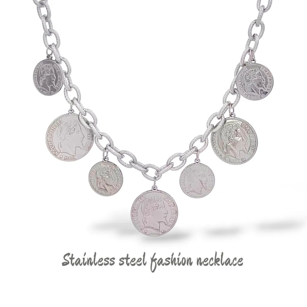 Monete-Collana corta in Acciaio - CL-413-3759 (Argento)