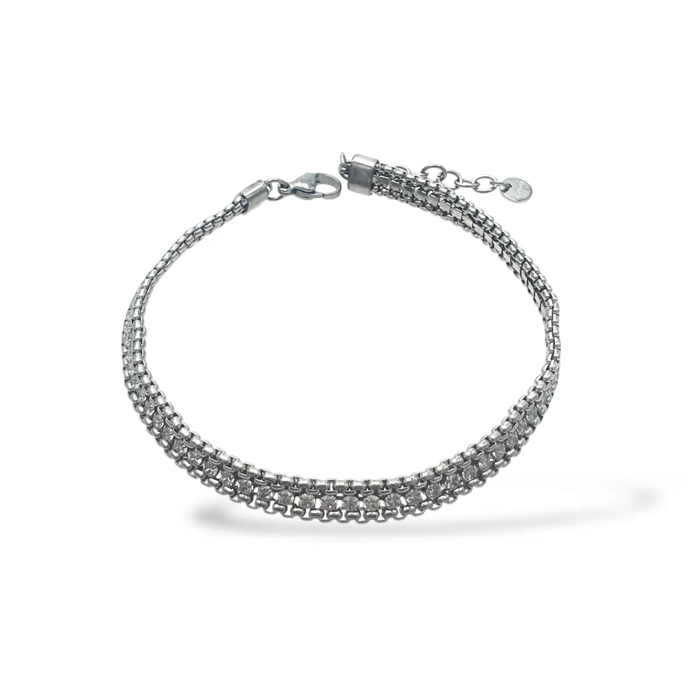 [BR-600-H412 3mm] Tennis con chiusura-Bracciale in Acciaio da Uomo - BR-600-H412 3mm (Bianco)