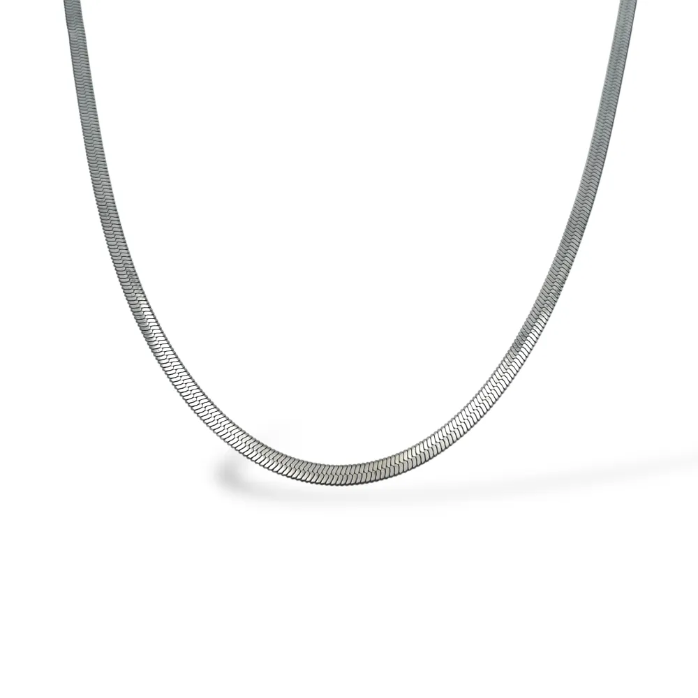 [CAC-413-2381 5mm] Serpente 4mm-Collana Catena Corta in Acciaio - CAC-413-2381 5mm (Argento)