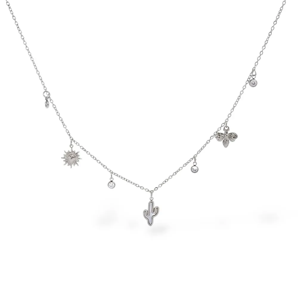 Cactus e punto luce-Collana corta in Acciaio - CL-413-3778