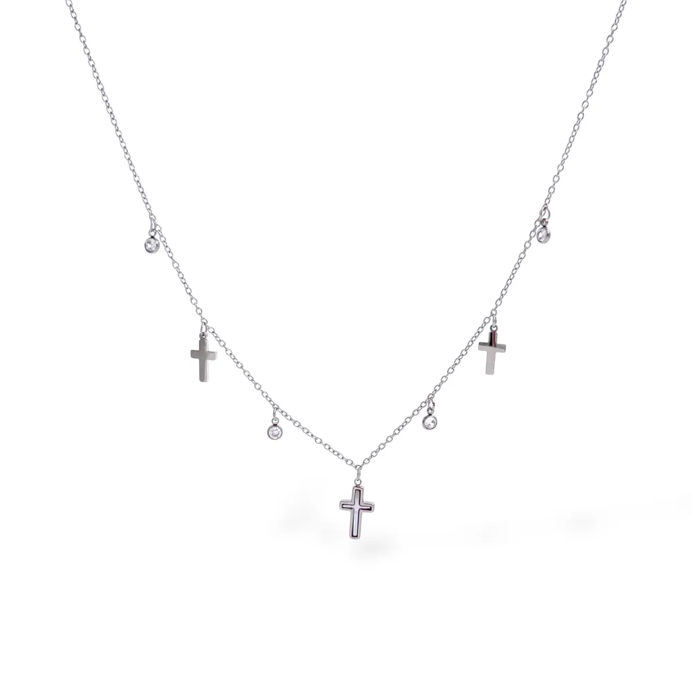 Croce e punto luce-Collana corta in Acciaio - CL-413-3779