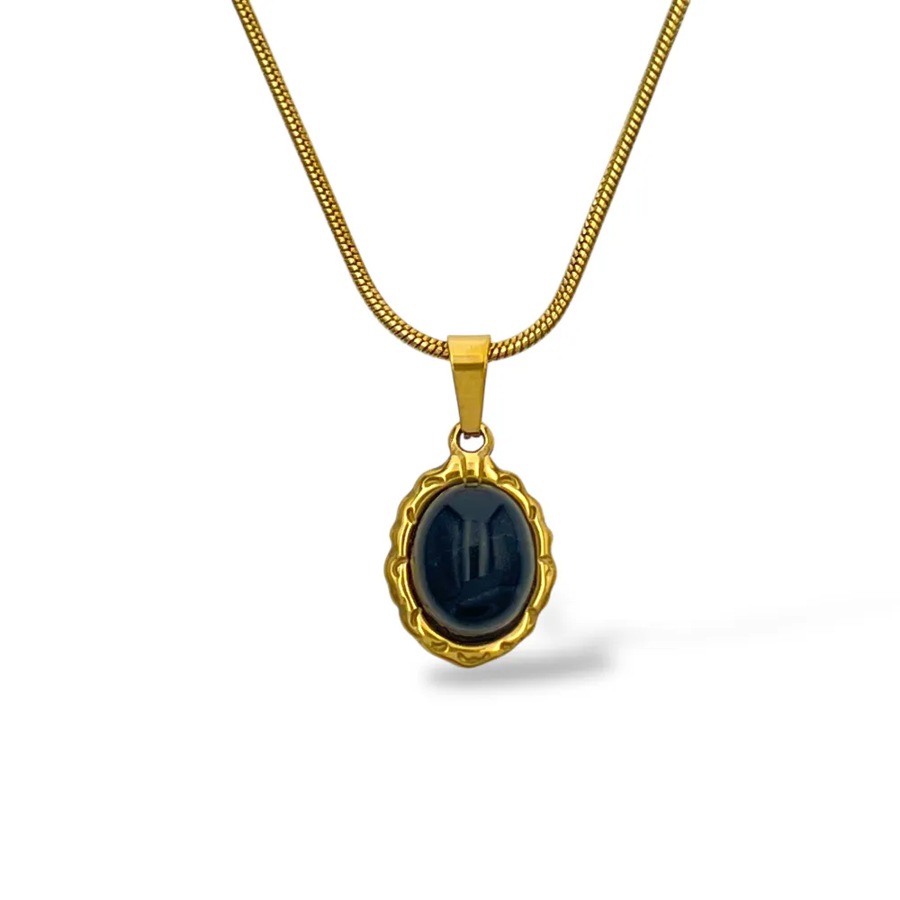 Pietra ovale-Collana corta in Acciaio - CL-413-3859 (Nero)