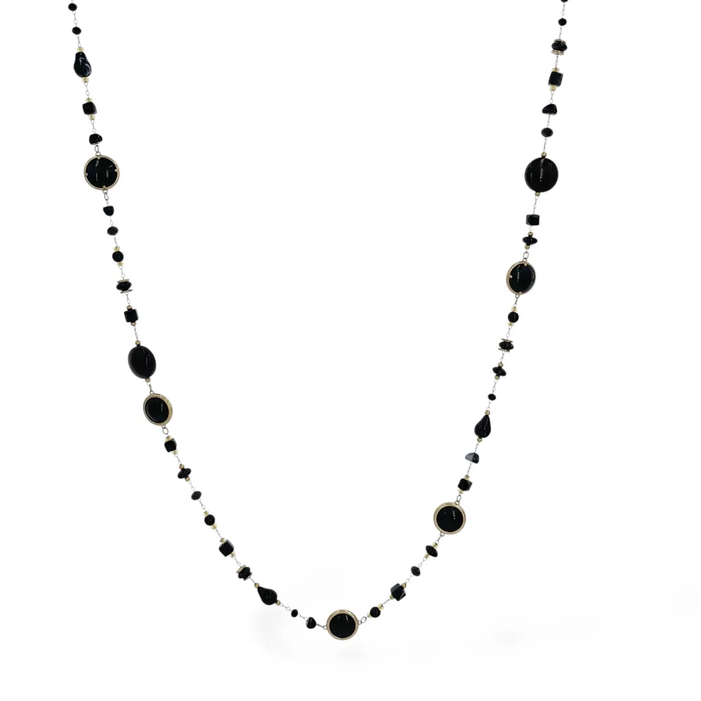 Cristalli ovale - Collana lunga in acciaio  - CL-732-539 (Nero)