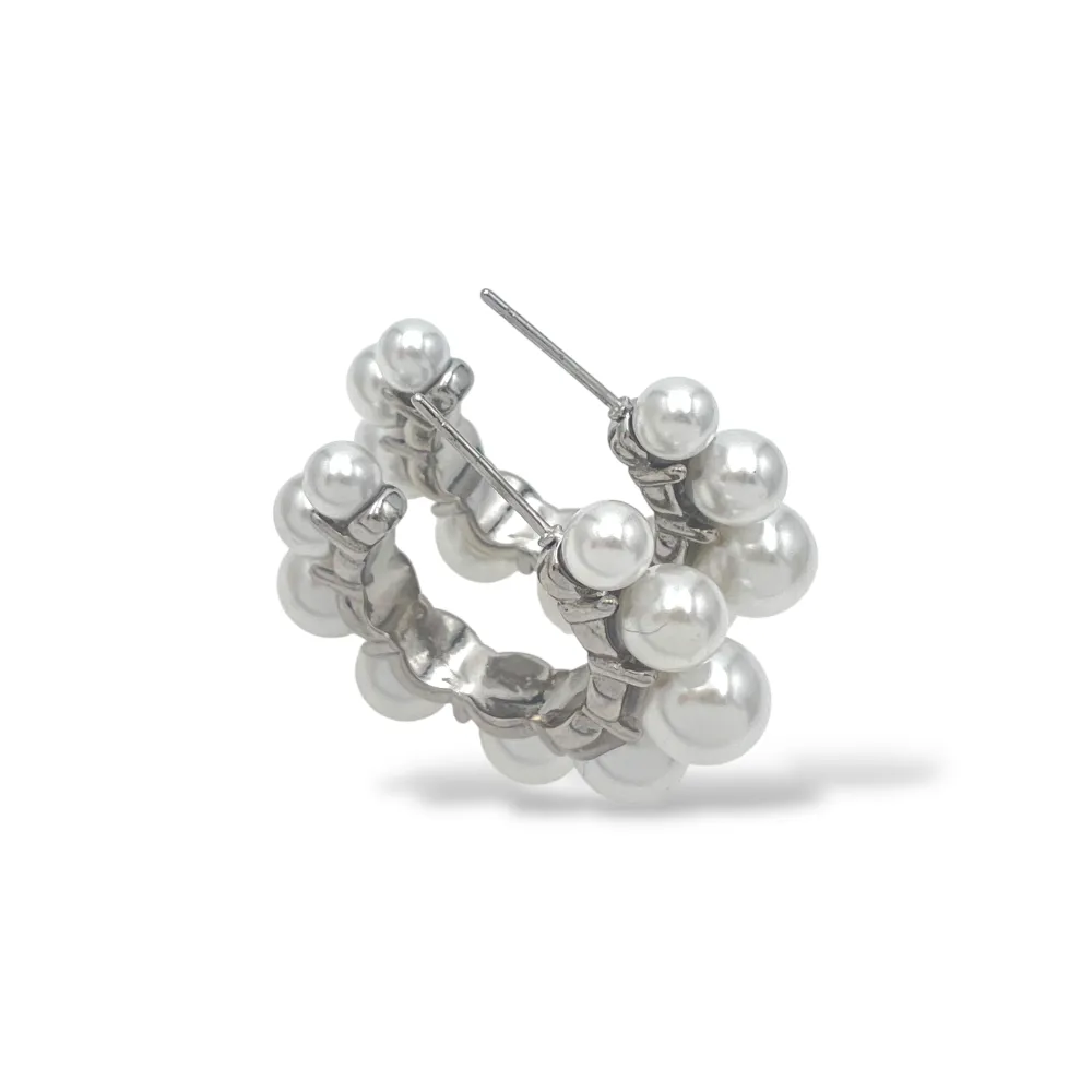 Cerchio con perla -Orecchini in Acciaio - OR-103-AA2563E (Argento)