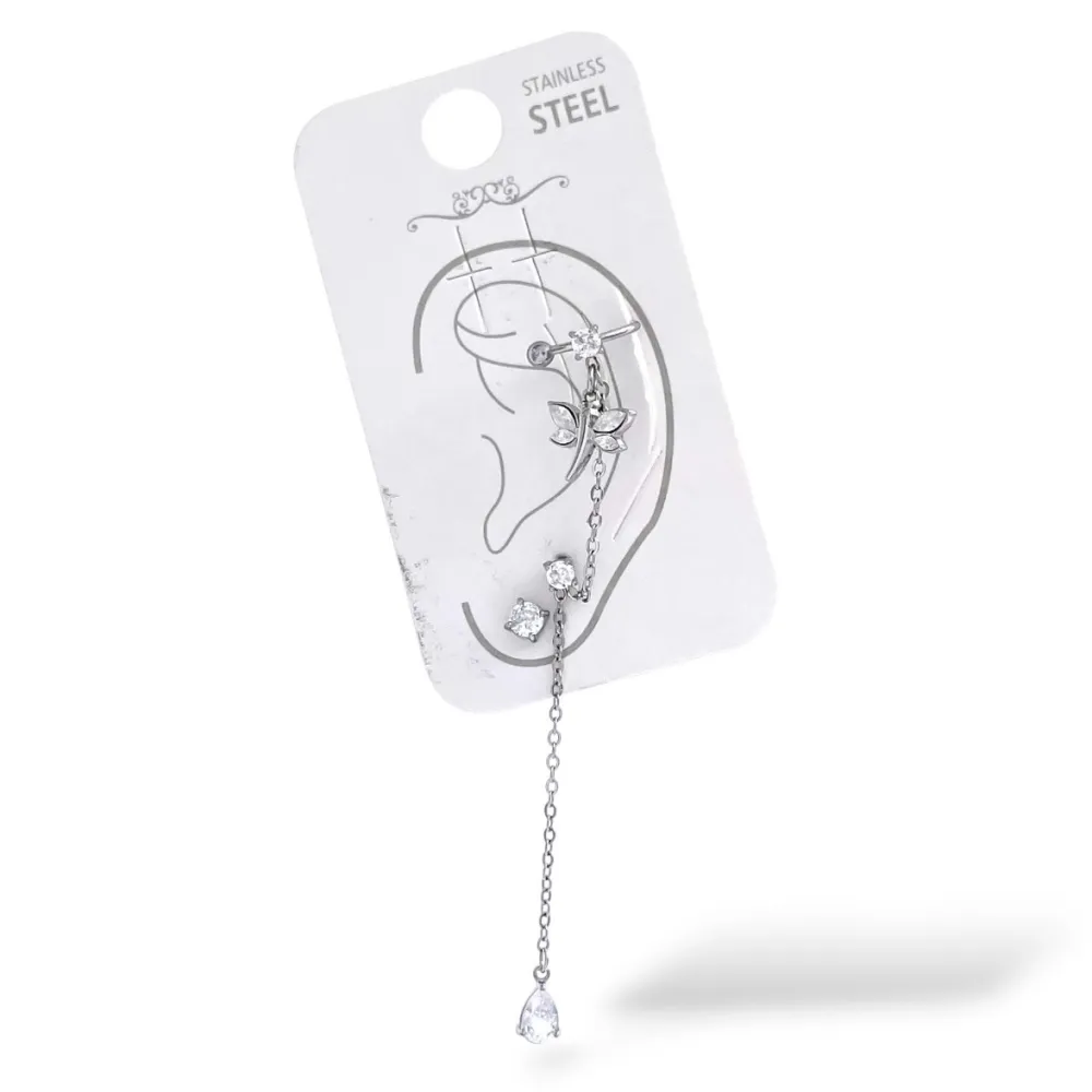 Libellula-Earcuff in Acciaio con zirconi - OR-105-AA7422E