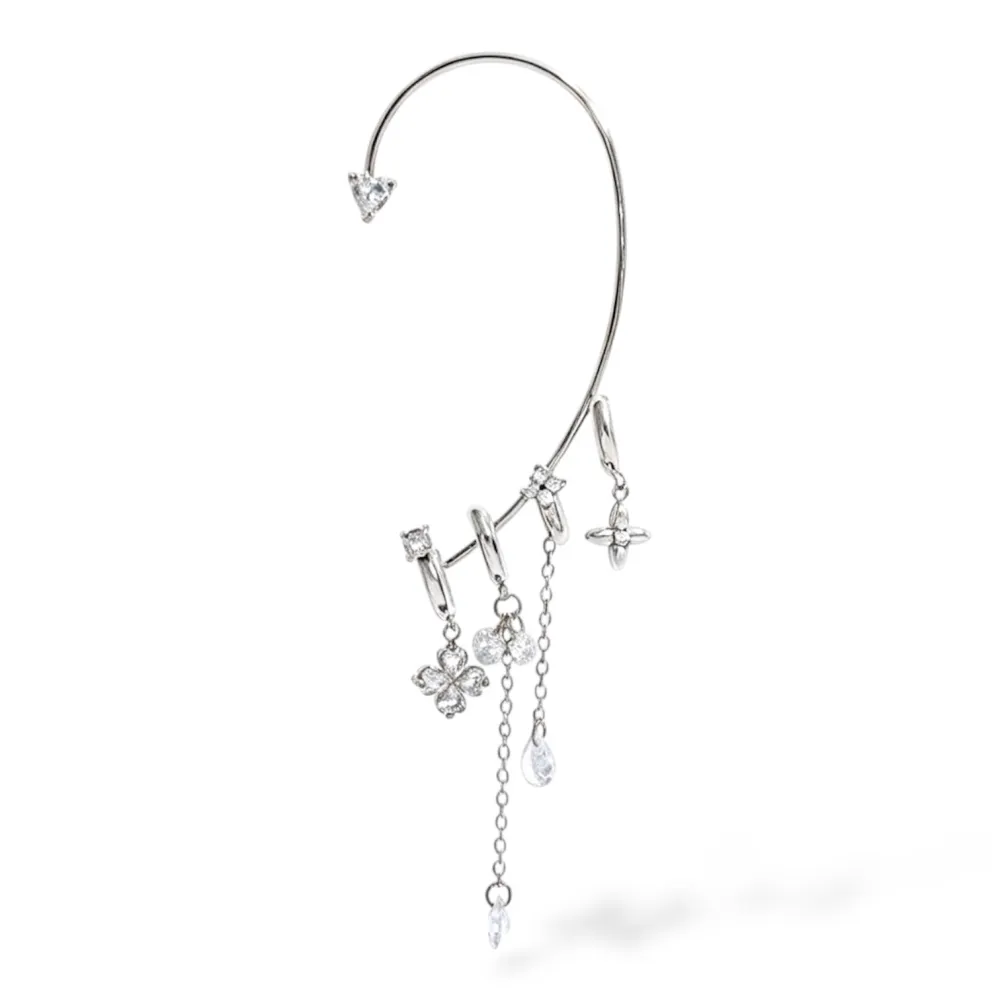 Quadrifoglio-Earcuff in Acciaio con zirconi - OR-795-22504