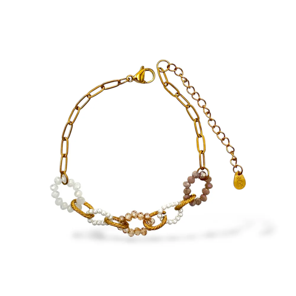 Catena con perline-Bracciale in Acciaio - BR-735-22 (Bianco)